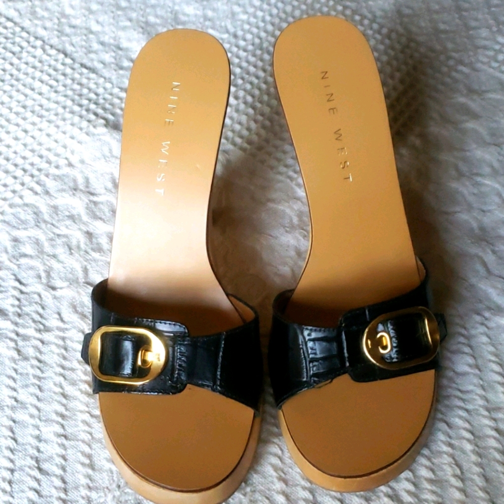 Nine West Black Wood Clog Heels